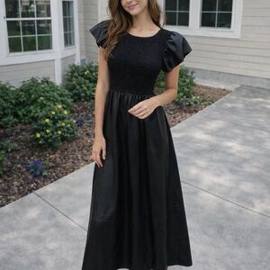Zara Black Maxi Dress with Flutter Sleeves